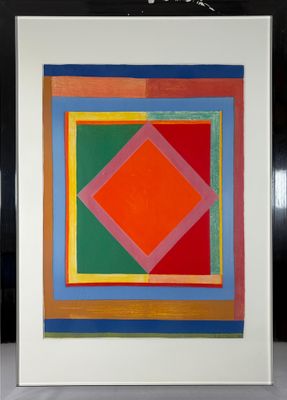 une image représentant un tableau représentant un carré orné d'un motif rouge, orange, vert et bleu