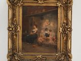 an old painting of a woman and child in a room