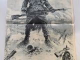 une vieille affiche représentant un soldat tenant un fusil et un pistolet