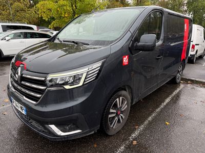 a black van that is parked in a parking lot