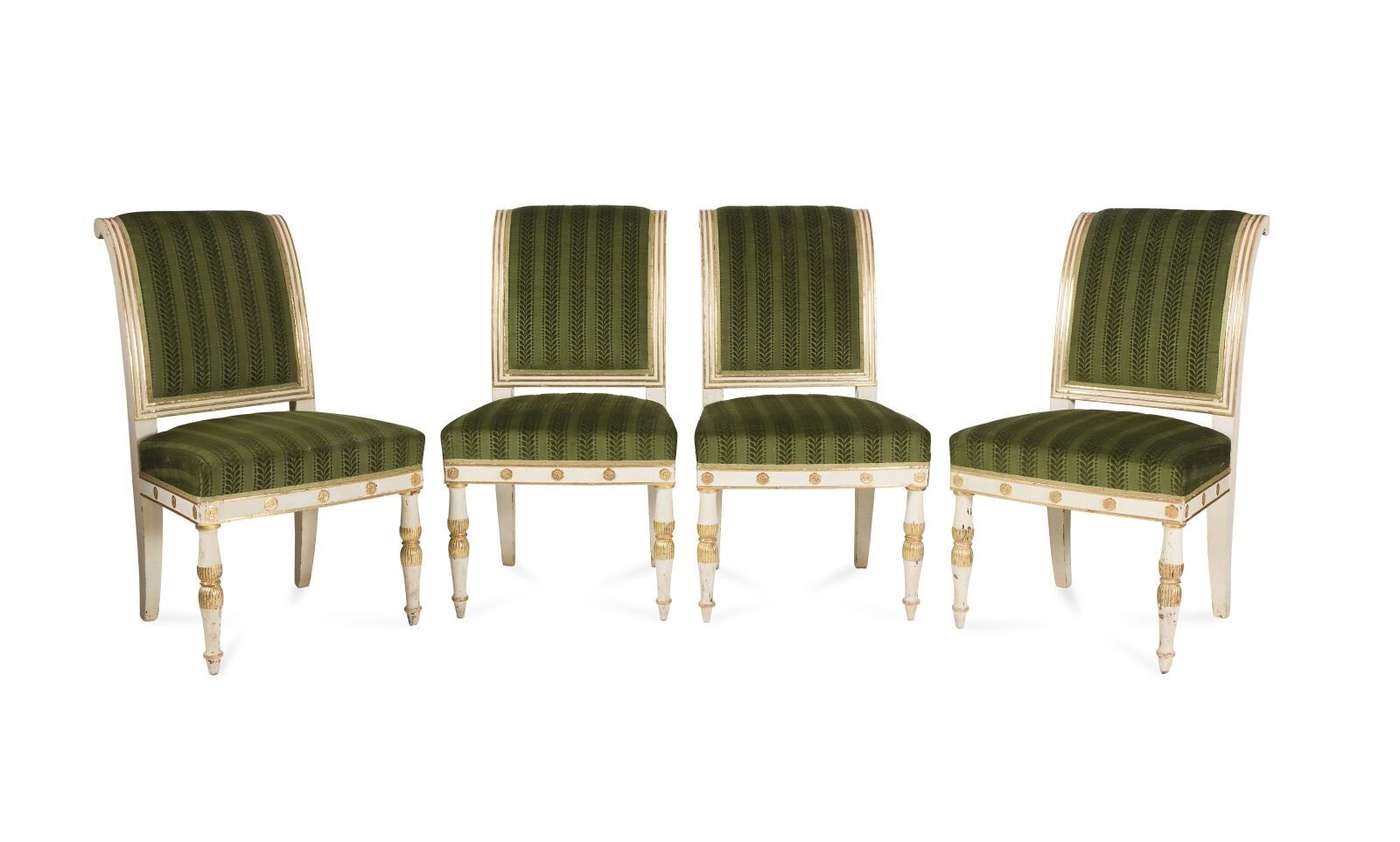 SUITE DE QUATRE CHAISES EN HÊTRE PEINT ET DORÉ