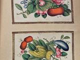 two paintings of fruits and vegetables on the wall