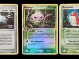 three different pokemon cards are shown in a row on a black background