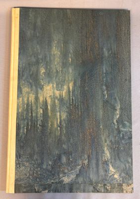 une peinture à l'huile représentant une scène de forêt avec des arbres en arrière-plan