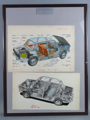 une image représentant deux dessins d'une voiture et une photo d'une voiture