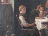 a painting of a group of people sitting around a table