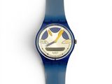 a blue watch with a picture of a bird on it