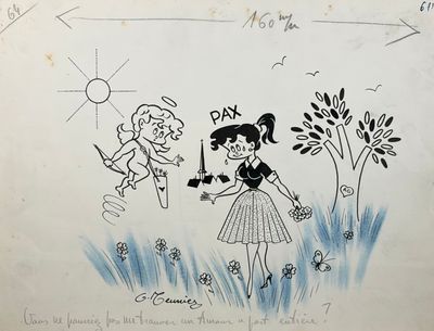 dessin de bande dessinée représentant une fille et un garçon dans un champ de fleurs
