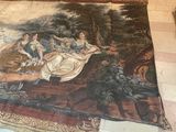 a rug with a painting on it in a living room