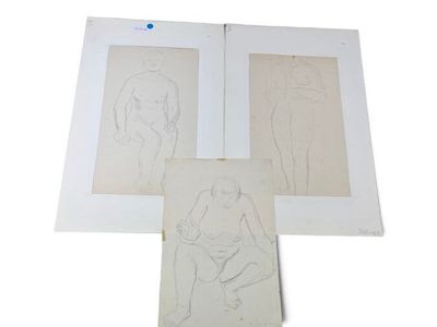 trois dessins représentant un homme et une femme assis par terre