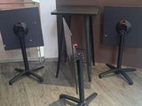 three speakers that are sitting on top of each other
