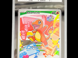 a pokemon trading card on display in a store
