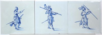 DELFT. Suite de trois carreaux en faïence et émaux bleu-blan…