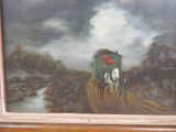a picture of a painting of a horse drawn carriage