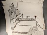 un dessin représentant un mouton et un piano posés sur une table