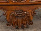 a wooden table with a clock on top of it