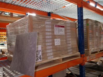 boxes are stacked on pallets in a warehouse with a lot of them