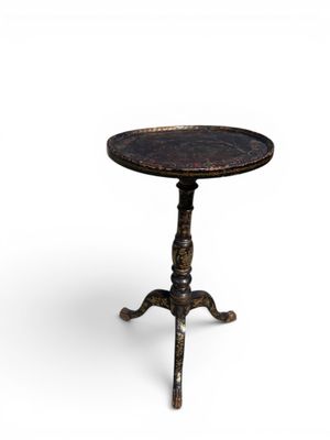 an image of a small table with a wooden top on a white background
