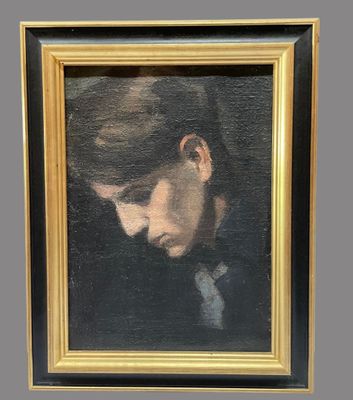 portrait of a woman in a black dress with a gold frame