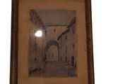 painting of a street in an old town with an archway