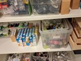 many containers and containers on the shelves in the closet