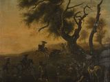 an image of a painting of a man on a horse in a field