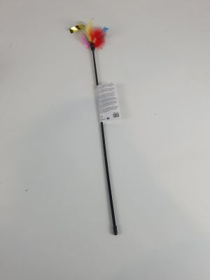 un gros plan sur un bâton noir orné d'une plume colorée