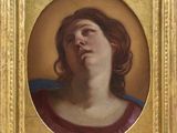 an image of a painting of a woman ' s face in a gold frame