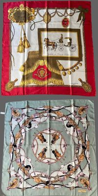 three different types of silk scarves are displayed on a table