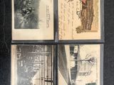 plusieurs cartes postales anciennes, de styles et de motifs variés, sur un fond noir