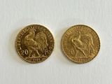 two pieces of gold coin with a rooster on the front and a rooster on the back