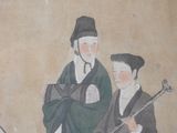 a painting of a man and a woman playing a musical instrument