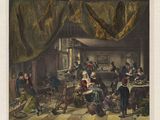 a painting of a group of people sitting around a table