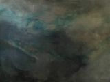 abstract painting of a black and white horse in a dark area