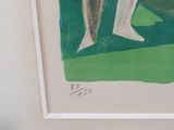 a picture of a painting of a man holding a surfboard