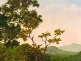 a painting of a dirt road with a tree on the side of it