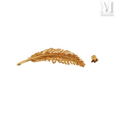 Broche plume Broche en or jaune 18K (750°/°°) en forme de pl… - Photo 1