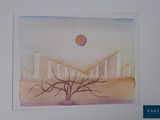 une photo d'un tableau représentant un arbre dans le désert