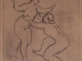un vieux dessin représentant une femme et un homme à cheval