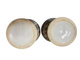 pair of chinese vases with floral designs on them on a white background