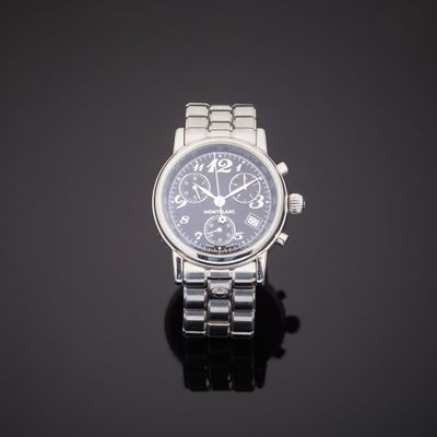 MONTBLANC « Meisterstück ». Montre chronographe en acier, ca…