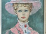 painting of a young girl in a pink hat and pink dress