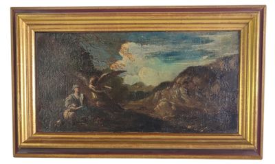 un vieux tableau représentant un homme et une femme dans un paysage
