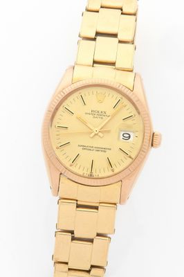 rolex a lady ' s 18ct gold automatic calendar bracelet watch
