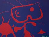 the cover of a book with a red and blue drawing of a man in a diving mask