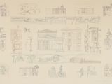 dessin représentant une ville avec des bâtiments et une tour horloge