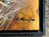 an oil painting of a yellow and black painting with the word i goya on it