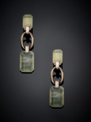 pair of carved jade and diamond earrings, china, 20th century