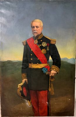 tableau représentant un homme en uniforme militaire avec une écharpe rouge