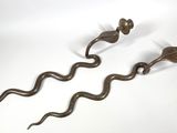 pair of antique brass door handles with snake handles